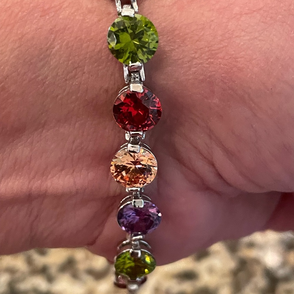 Sterling Silver And Multicolored Lab Created Gems… - image 1